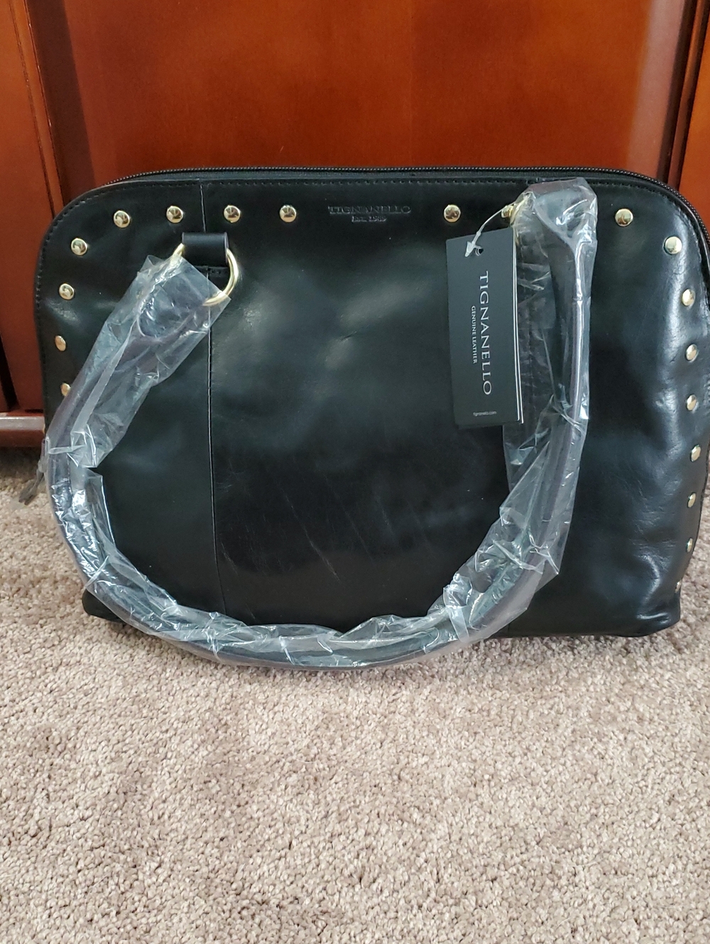 BRAND NEW!!  Tignanello Black Leather Studded Dome Shoulder Bag